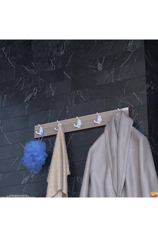 Modilayn Arı Serisi 76,4x9,6 Cm 5'li Set 15 Kancalı Banyo Askısı Ekstra Düzen Ve Yer Tasarrufu Beyaz - Cordoba