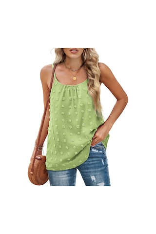 Yeşil Yaz Kadın Kaşkorse Yular Yuvarlak Yaka Ponpon Kolsuz Ayarlanabilir Kaşkorse Kadın Fanila