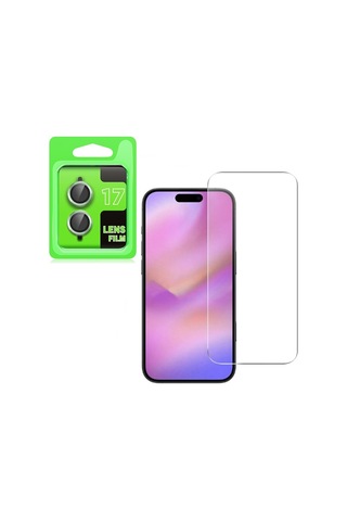 Adige İphone Uyumlu 17 Lens Koruyucu Yeşil + Ekran Koruyucu Yeşil
