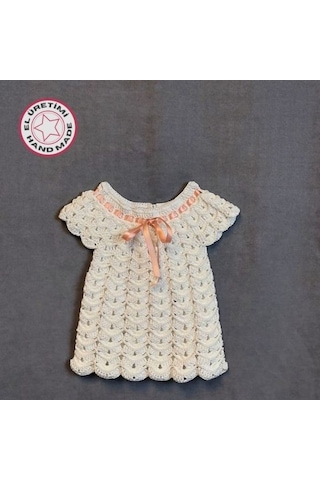 Uretti - Talia 8659 2040 El Örgüsü Koton İp Kız Çocuk Beyaz Elbise - 6 / 9 Ay Beyaz