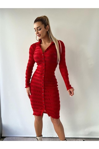 Pink Life İthal Yumuşak Dokulu Kumaş Midi Boy Gömlek Elbise
