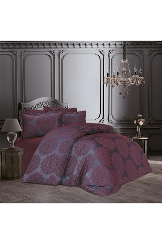 Tiara Bambu Jakar Kumaş Bordo Çift Kiş. Nevresim Takımı 6 Parça - 1194 Renkli