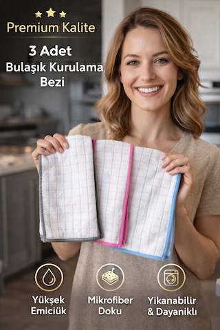 3 Adet Profosyonel Bulaşık Kurulama Bezi 40/40 Cm Diğer