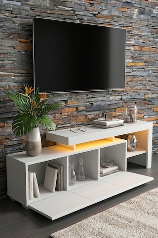 Luma Led Işıklı Tv Ünitesi 160 Cm - Modern Tv Sehpası Beyaz