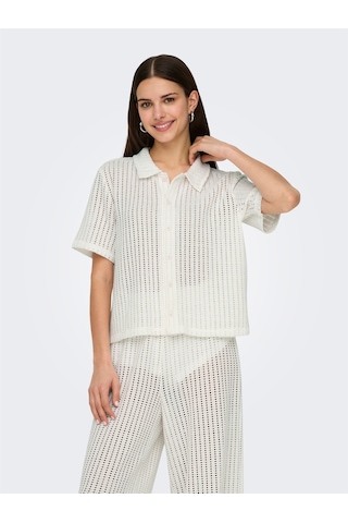 Only Onlfreya S/s Polo Cardıgan Jrs Kadın Beyaz Hırka - 15349327 Beyaz