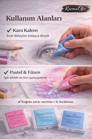 Hamur Silgi 3 Lü Set Yoğurulabilir Silgi, Kara Kalem&pastel İçin Profesyonel Silgi Trend Renkler