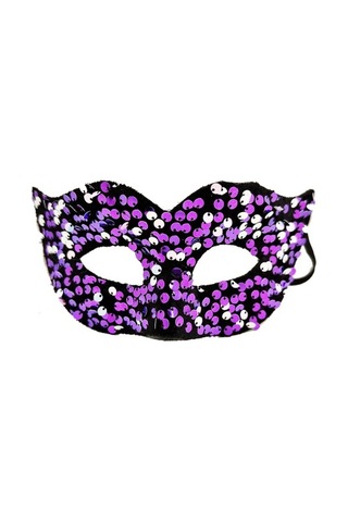 Mor Renk Arkadan Lastikli Pul Payet İşlemeli Balo After Parti Mas