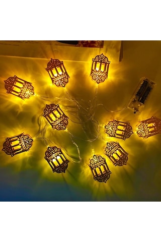 Ramazan Kandili 2 Pilli Led 2 Metre Süsleme Dekor Işık Gold