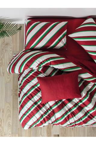 Cozy Home Festive Çift Kişilik Lastikli Çarşaflı Nevresim Takımı Merry Kırmızı Kırmızı