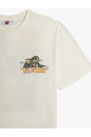Koton Tom Ve Jerry Lisanslı Arkası Baskılı Bisiklet Yaka Oversize Tişört Ekru 5sal10261ık Ekru
