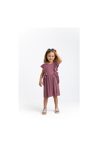 Yanları Bağcıklı Kolsuz Fırfırlı Keten Sırtı Düğmeli Kız Çocuk Elbise Mürdüm MÜRDÜM