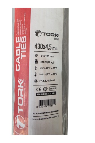 Tork 430x4,5 Mm Plastik Kablo Bağı Beyaz 100 Adet