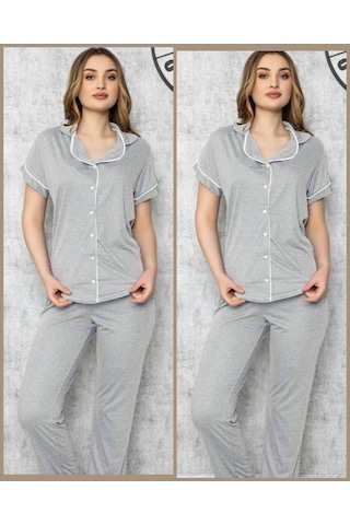 Limissi 618 Gri Önden Düğmeli Pijama Tk