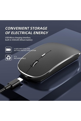 Kablosuz Fare Şarj Edilebilir Taşınabilir Sessiz Usb Type-c Çift Mod 3 Ayarlanabilir Dpı Q23s Siyah Diğer