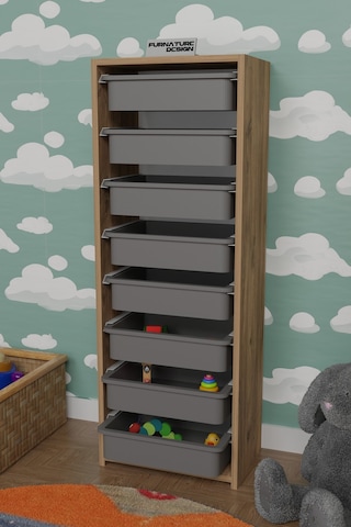 8 Sepetli Çok Amaçlı Dolap Oyuncak Dolabı - Atlantik Çam - Gri