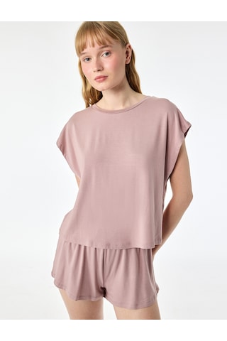 Koton Rahat Kesim Bisiklet Yaka Kısa Kollu Modal Pijama Üstü Pembe 6slk40010mk Gül