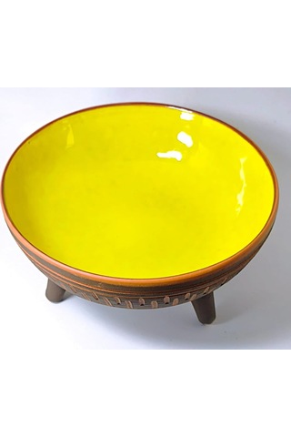 Dekoratif Sunum Kasesi, Seramik Ayaklı Sunum Kasesi, Servis Kasesi, Servis Tabağı, Kase, Tabak Sarı, 20 Cm