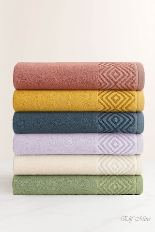 6 Lı El Yüz Havlusu Seti %100 Pamuklu 50x90 Cm Pure Cotton Indigo