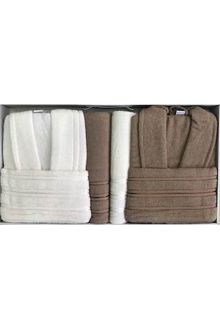 Royam Beril Pamuklu 6 Parça Aile Bornoz Seti Takımı Kahverengi