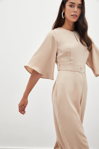 Sateen Kemerli Krep Tulum - Bej