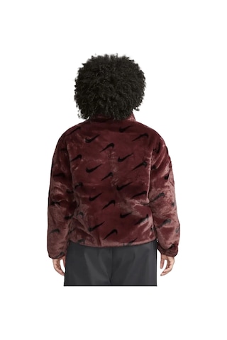 Nike Sportswear Loose Fit Printed Faux Fur Jackret Geniş Kalıp Suni Kürk Kadın Ceket Bordo Bordo
