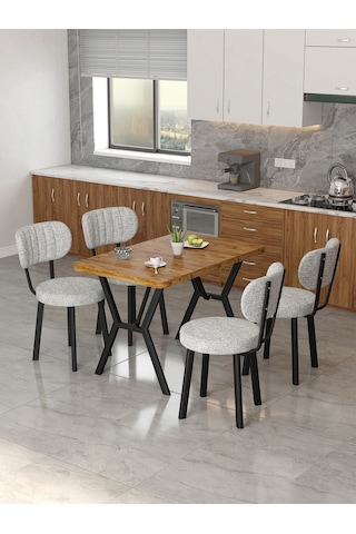 Azra 70x110cm Atlantik Mutfak Masası, Mutfak Masası Takımı, Yemek Masası, 4 Açık Gri Sandalye Açık Gri