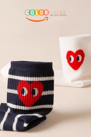 5 Çift Kalp Desenli Pamuklu Çorap Seti Extra Soft Beyaz Siyah