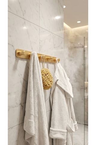 5'li Premium Gold Alüminyum Banyo Mutfak Havlu Bornoz Askısı Altın