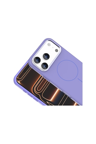 İos Apple Uyumlu iPhone 17 Pro Max Kılıf M-safe Şarj Özellikli Kaymaz Silikon Edi Kapak Lila