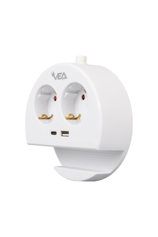 Vea VE-G1102C 2li Usb + Type-c Girişli Telefon Standlı 1.5 Metre Grup Priz