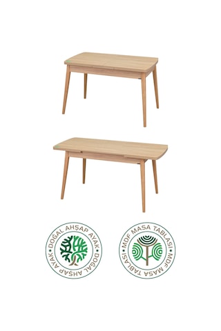 Vilinze Avanos Ahşap Açılır Kapanır Mdf Mutfak Masası - 70x120+30 Cm Naturel