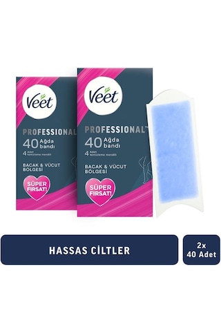 Veet Bacak Vücut Bölgesi Hassas Ciltler Ağda Bandı 2 x 40 Adet