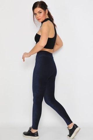 Yüksek Bel Kadife Tayt Pantolon Lacivert