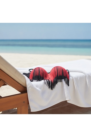 Bonbon Kadın Plaj Giyim Siyah Renk Kırmızı Püsküllü Destekli Dolgulu Bikini Üst Bb2543