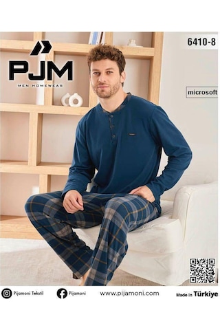 Pijamoni Erkek Düğme Yaka Kışlık Mikrosoft Likralı Pijama Takımı 6410/8 - 1 Adet Petrol