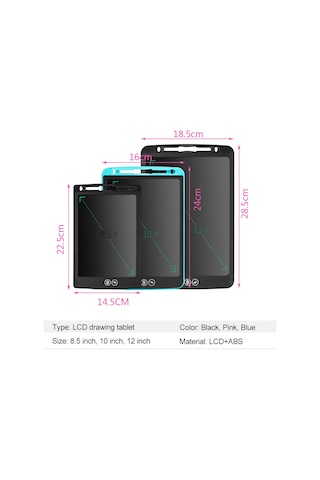 Shineyee 8.5 İnç Lcd Çizim Tahtası - Göz Koruyucu Renkli Ekran, Bölgesel Silme Ve Tek Tuşlu Temizleme Fonksiyonu, Siyah