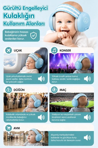 Reyo Bebek Gürültü Önleyici Kulaklık, İşitme Koruyucu Bebek Kulaklığı, Konser, Uçak, Seyahat, Düğün Ve Maç İçin Gürültü Azaltıcı Bebek Kulaklığı 0-3 Yaş Mavi