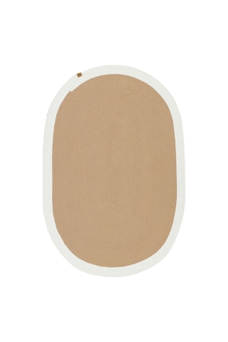 Cool Halı Glenn Kahve Krem Oval Pamuklu Kilim El Dokuma Örgü Çift Taraflı Yıkanan Balkon Mutfak Kilimi Kahverengi