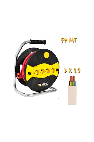 Kupa Makaralı Uzatma Kablosu 3x1.5 - 4 Priz - 50 Mt.