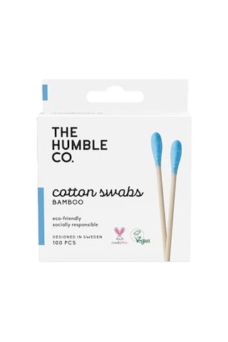 - Humble Brush Cotton Swabs - Blue, Bambu Kulak Çubuğu Mavi, Çevre Dostu Pamuklu Kulak Çubukları, Plastik İçermeyen Ambalaj, Doğal Renkli Pamuktan Kulak Çubukları