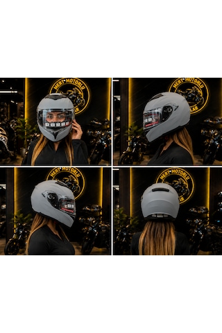 Jk 902 Matt Grey Çene Açılır Motosiklet Kaskı Açık Gri