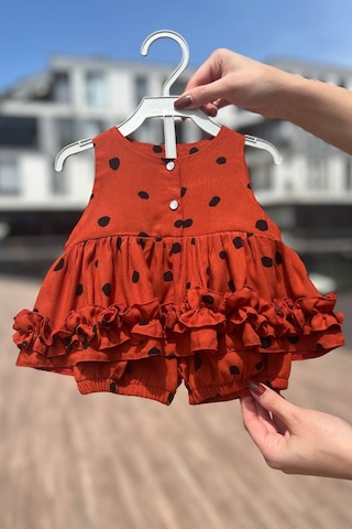 Bertuğ Bebek Puantiyeli Kiremit Renk Alt Üst Kız Çocuk Bebek Takım 001