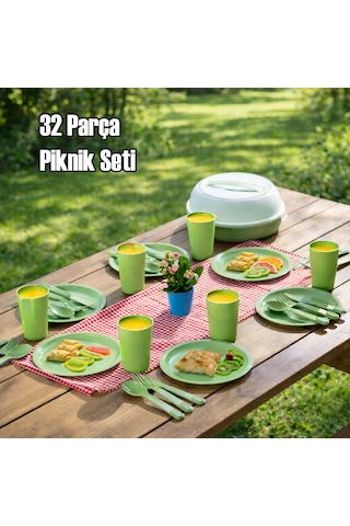 Porsima 162420-153d 32 Parça 6 Kişilik Taşınabilir Piknik Seti - Saklama Kutulu Yeşil Yeşil