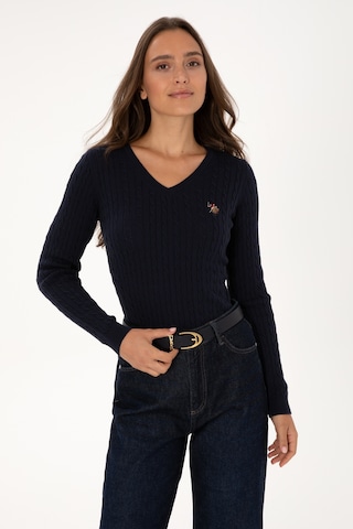 U.S. Polo Assn. Kadın Lacivert V Yaka Basic Kazak 50307700-VR033