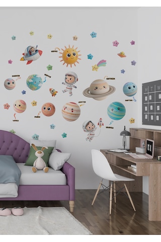 Gezegenler Ve Astronotlar Çocuk Odası Duvar Sticker Seti 01