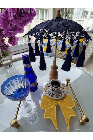 Masaüstü Lacivert Dantelli Dekoratif Sunum Bali Şemsiyesi