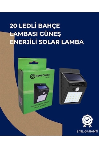 Solar Enerjili 20 Led Duvar Lambası Hareket Sensörlü, Su Geçirmez, Kablo Gerektirmez Çok Renkli