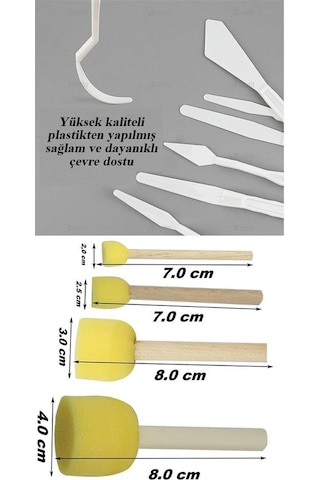 Palet Rulo Fırça Ponpon Fırça Ve Plastik Spatula 4'lü Set 1 Paket Resim Hobi Sanat Etkinlik Resim Paleti