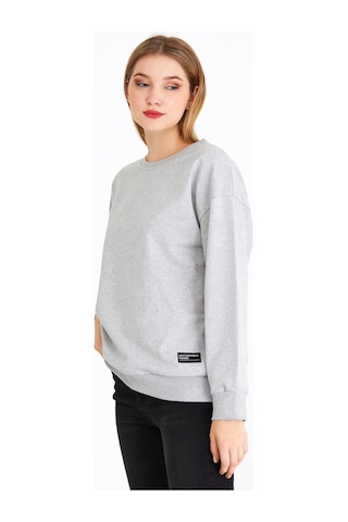 MMetalic Kadın Gri Renk Basic Bisiklet Yaka Sweatshirt