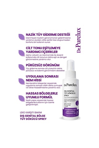 Leke Karşıtı Hassas Bölgelere Uygun Tüy Dökücü Sprey I Pürüzsüz & Cilt Tonu Eşitlemeye Yardımcı100ml